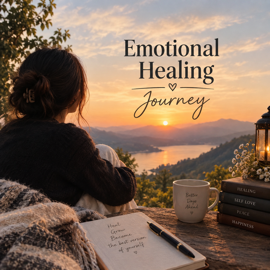 Emotional Healing Journey with peaceful sunset and self-reflection