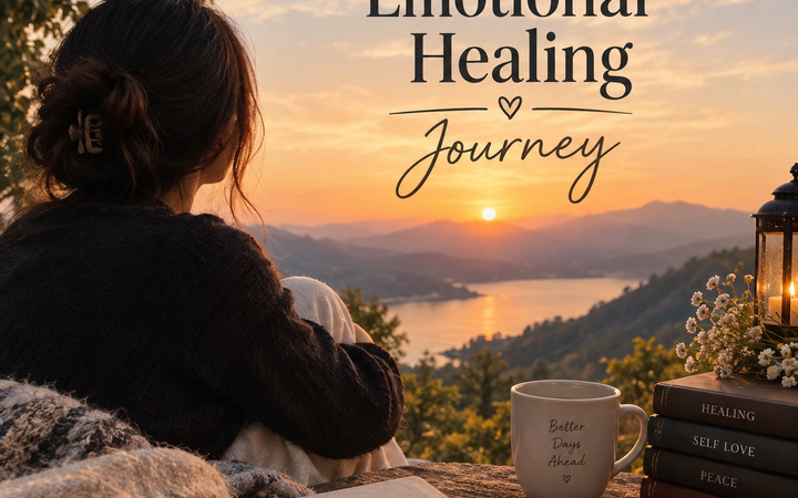 Emotional Healing Journey with peaceful sunset and self-reflection