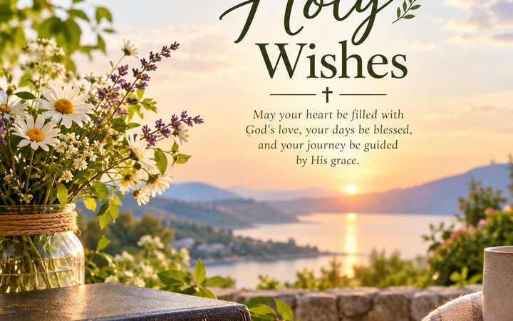 Holy Wishes with peaceful nature background