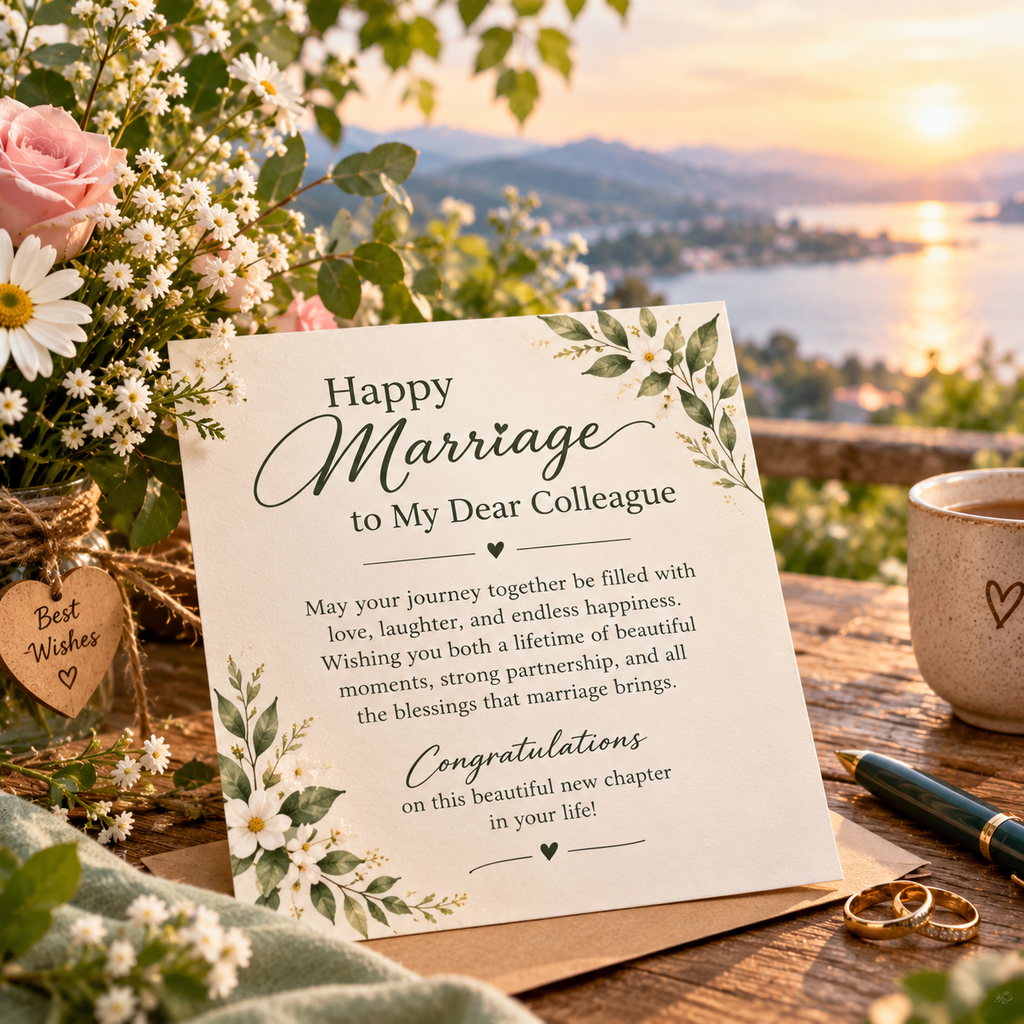 Marriage Wish to Colleague with elegant wedding flowers