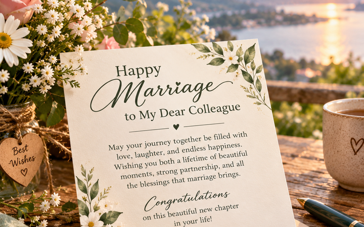 Marriage Wish to Colleague with elegant wedding flowers