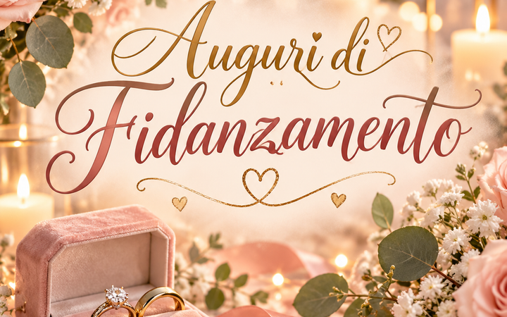 auguri di fidanzamento con fiori e anelli