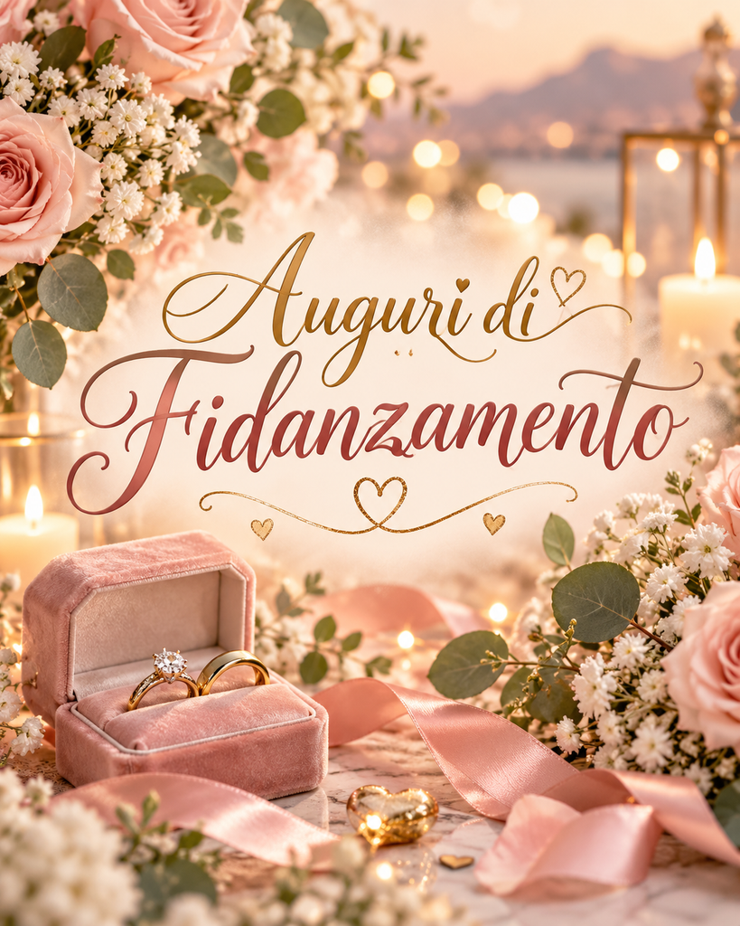 auguri di fidanzamento con fiori e anelli