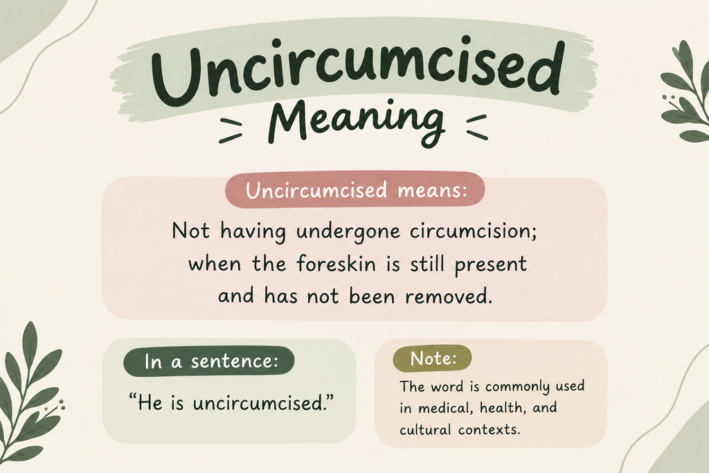 Uncircumcised meaning definition explained in a clean educational infographic with a simple example sentence and medical and cultural context.