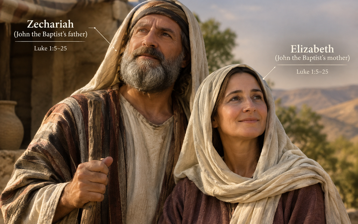 John the Baptist parents, Zechariah and Elizabeth, in a biblical setting