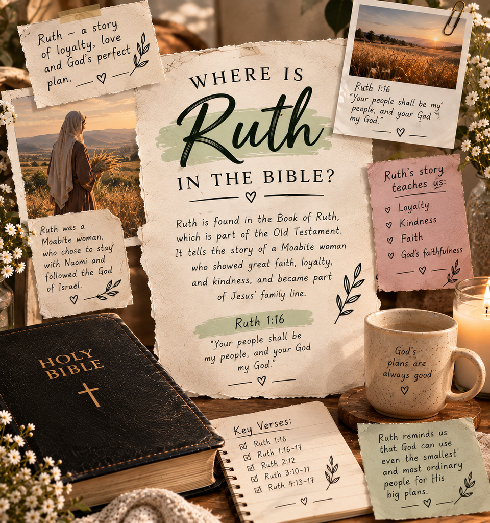 where is ruth in the bible with Bible, Ruth in a wheat field, flowers, candle, and biblical notes