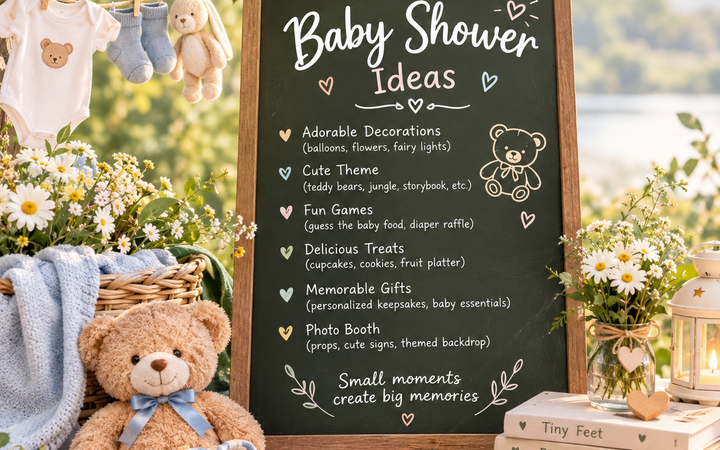 Ideas for a baby shower with elegant decorations and nature-inspired details